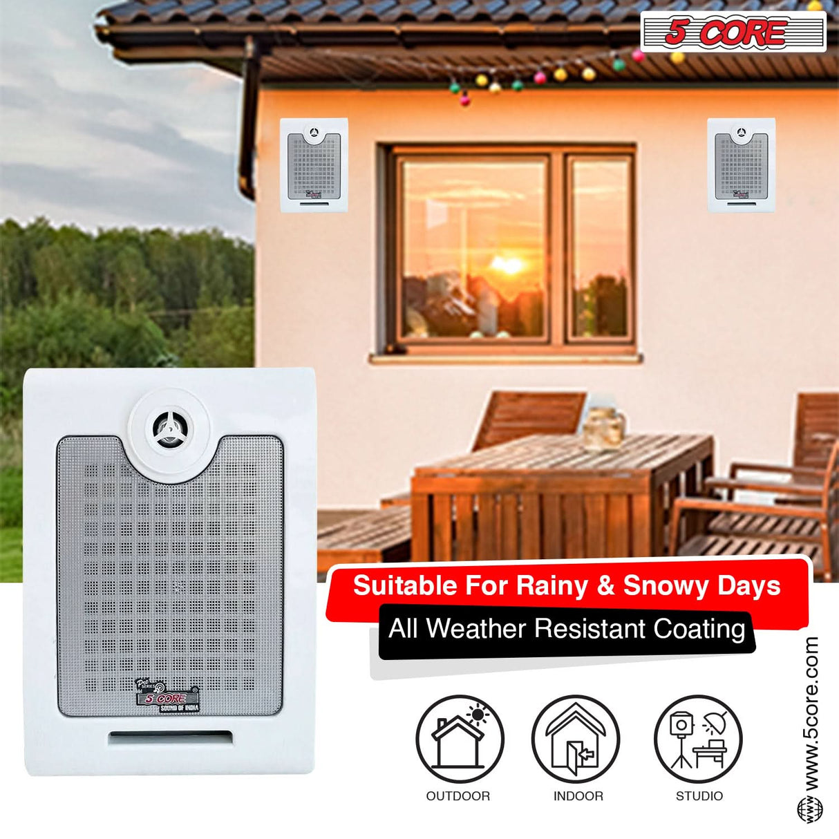5Core Outdoor Speakers Stereo In Wall 500W Peak Passive Home Audio System