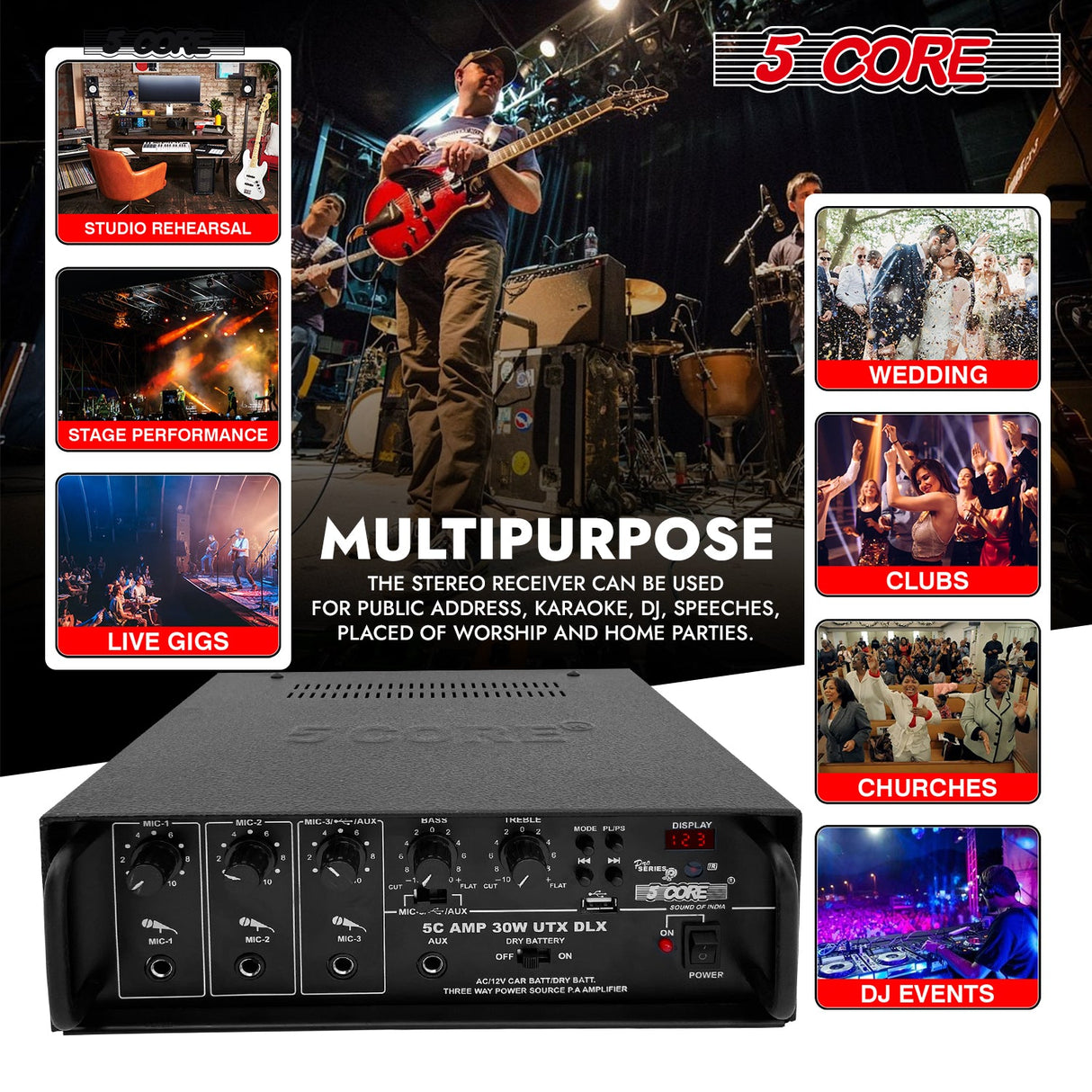 5Core Audio System Combo 30W Amplifier 6.4” Wall Speakers 4 Piece 10W RMS Each Commercial Speaker System for Restaurant Office Cafe Bar