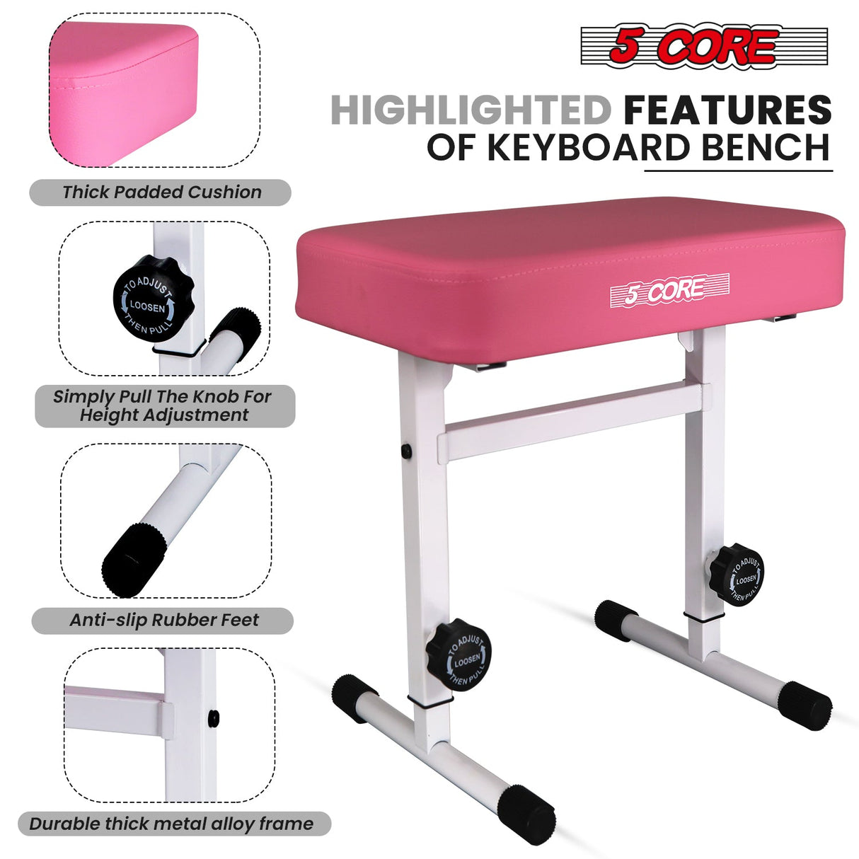 5CORE Keyboard Bench Piano Stool Thick Padded Seat Height Adjustable Keyboard Chair