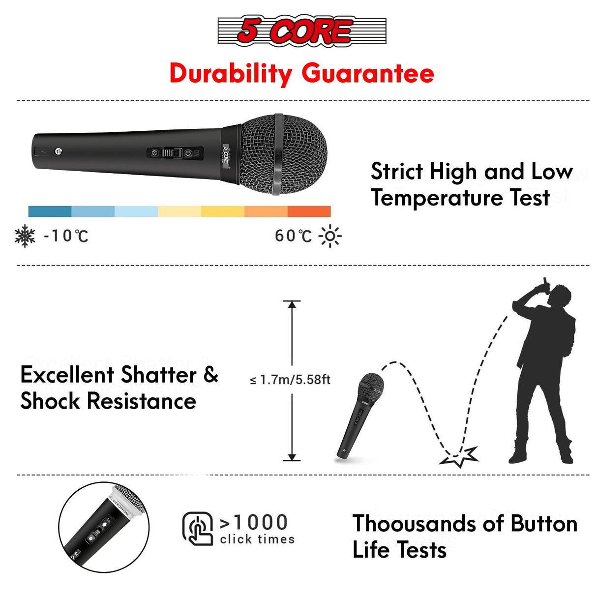 5Core XLR Microphone Dynamic Mic Karaoke Singing Studio Mics Handheld Microfono