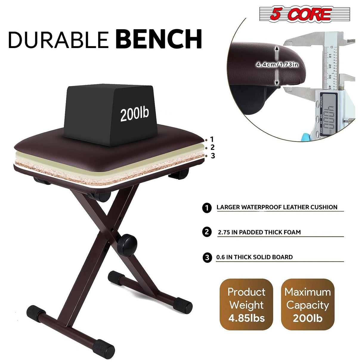 5 Core Keyboard Bench X Style Piano Stool Padded Adjustable Keyboards Chair