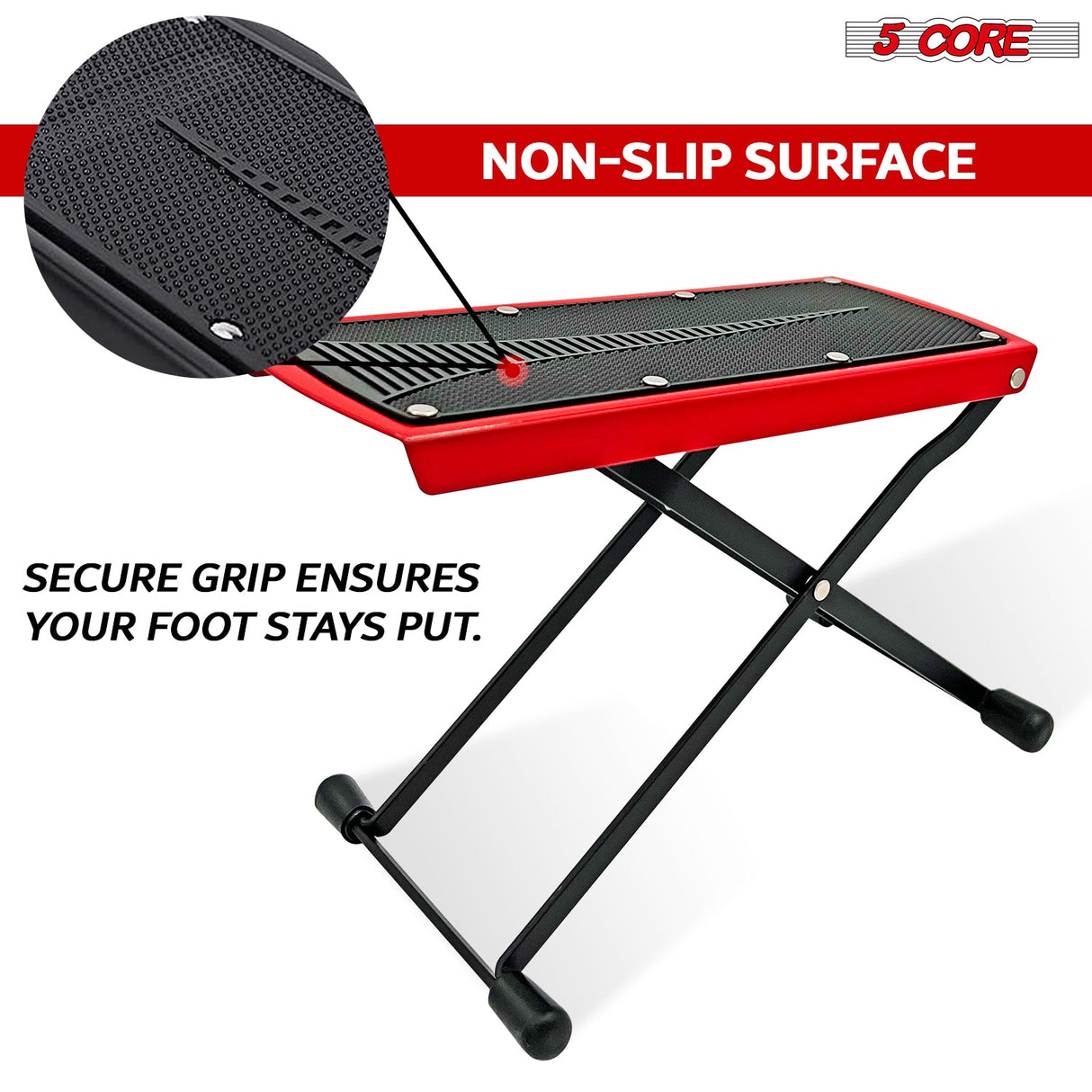 5Core Guitar Foot Stool Height Adjustable Folding Leg Rest Classical Footrest
