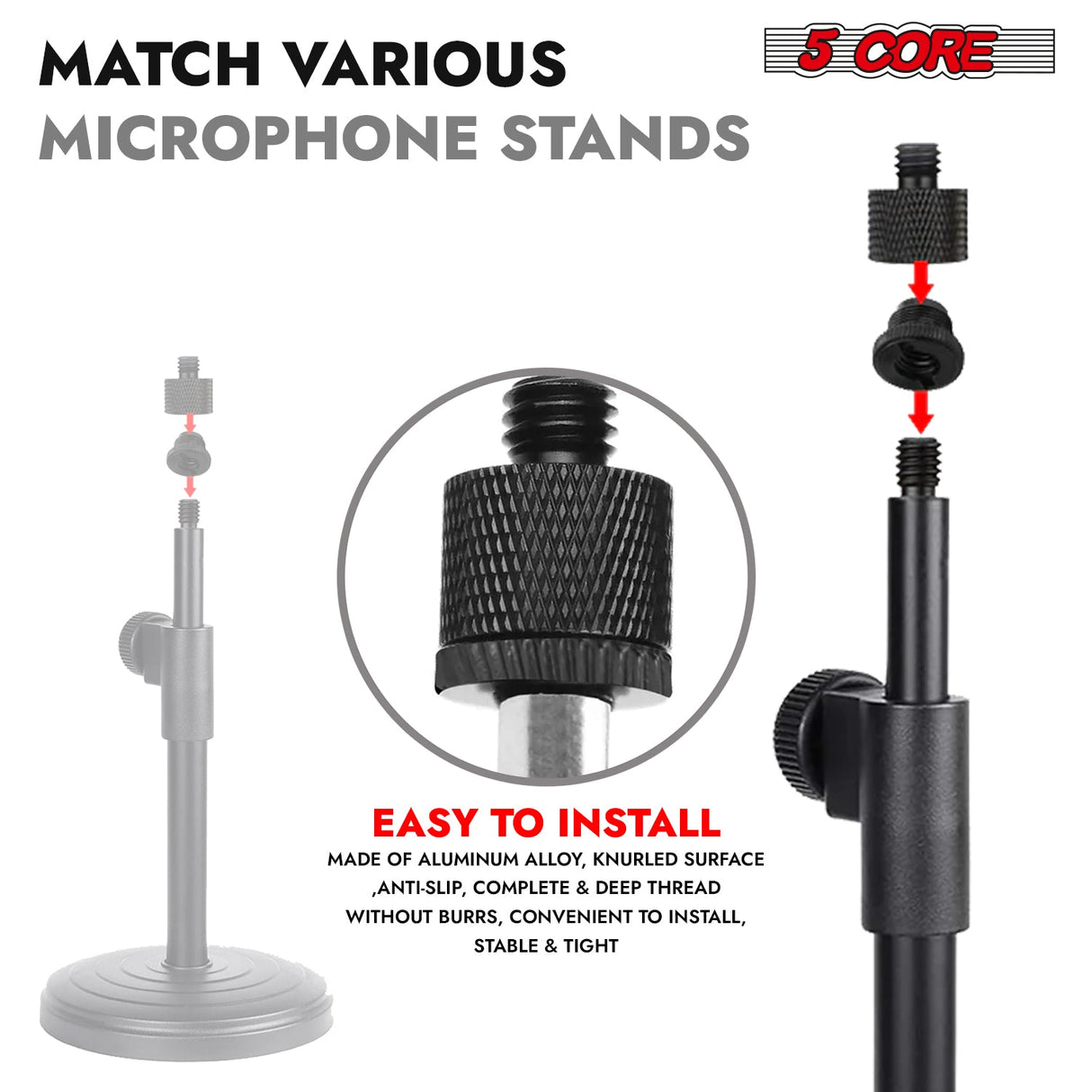 5 Core Mic Stand Adapter 5/8 Male to 3/8 Female Screw Thread Conversion Connector