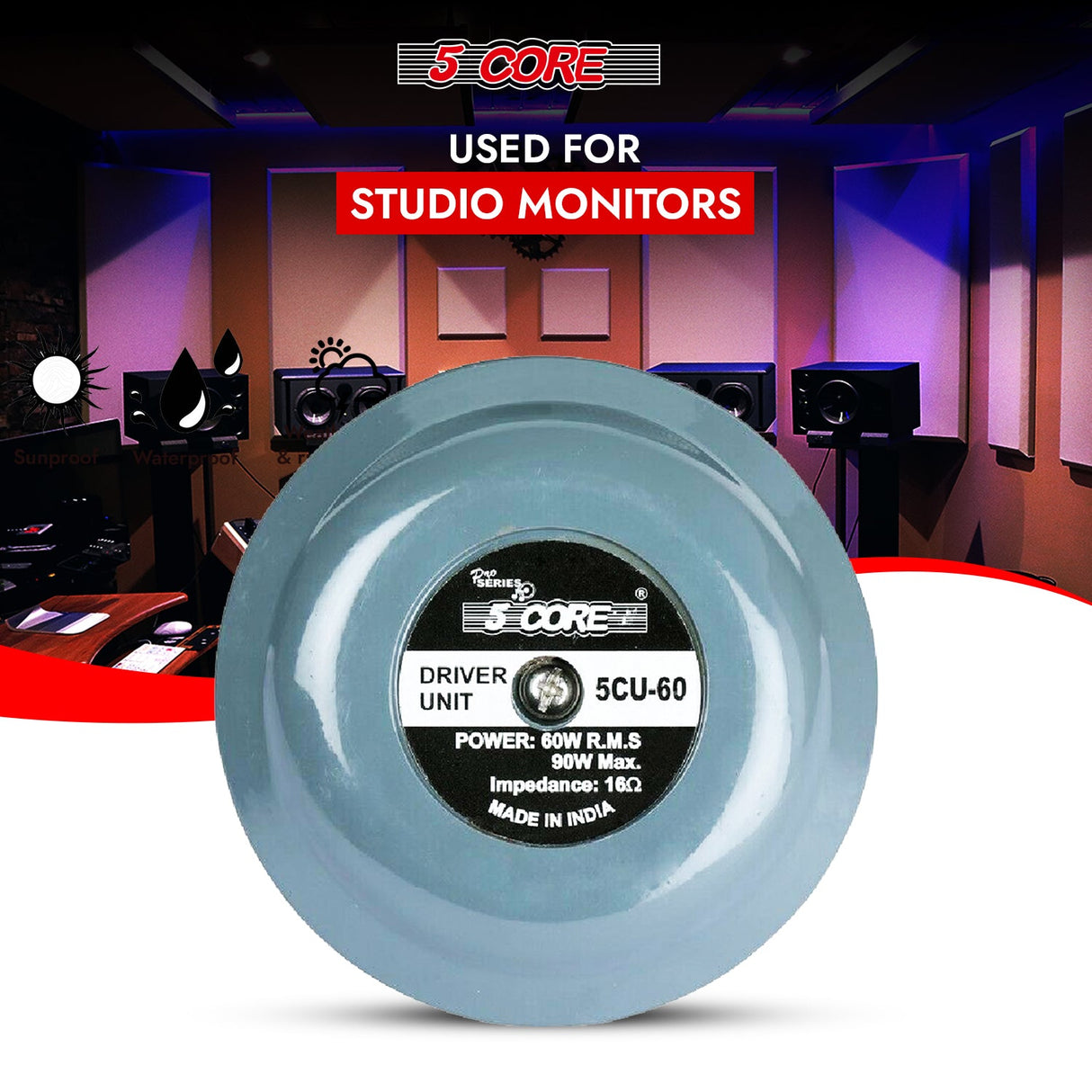5 Core Compression Driver 600W Peak Aluminium Tweeter Diaphragm 16 Ohm Throat Twist Horn Speaker