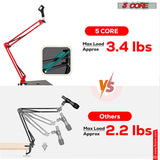 5Core Microphone Boom Arm Desk Mic Stand Adjustable Clamp Suspension Boom Stands RED