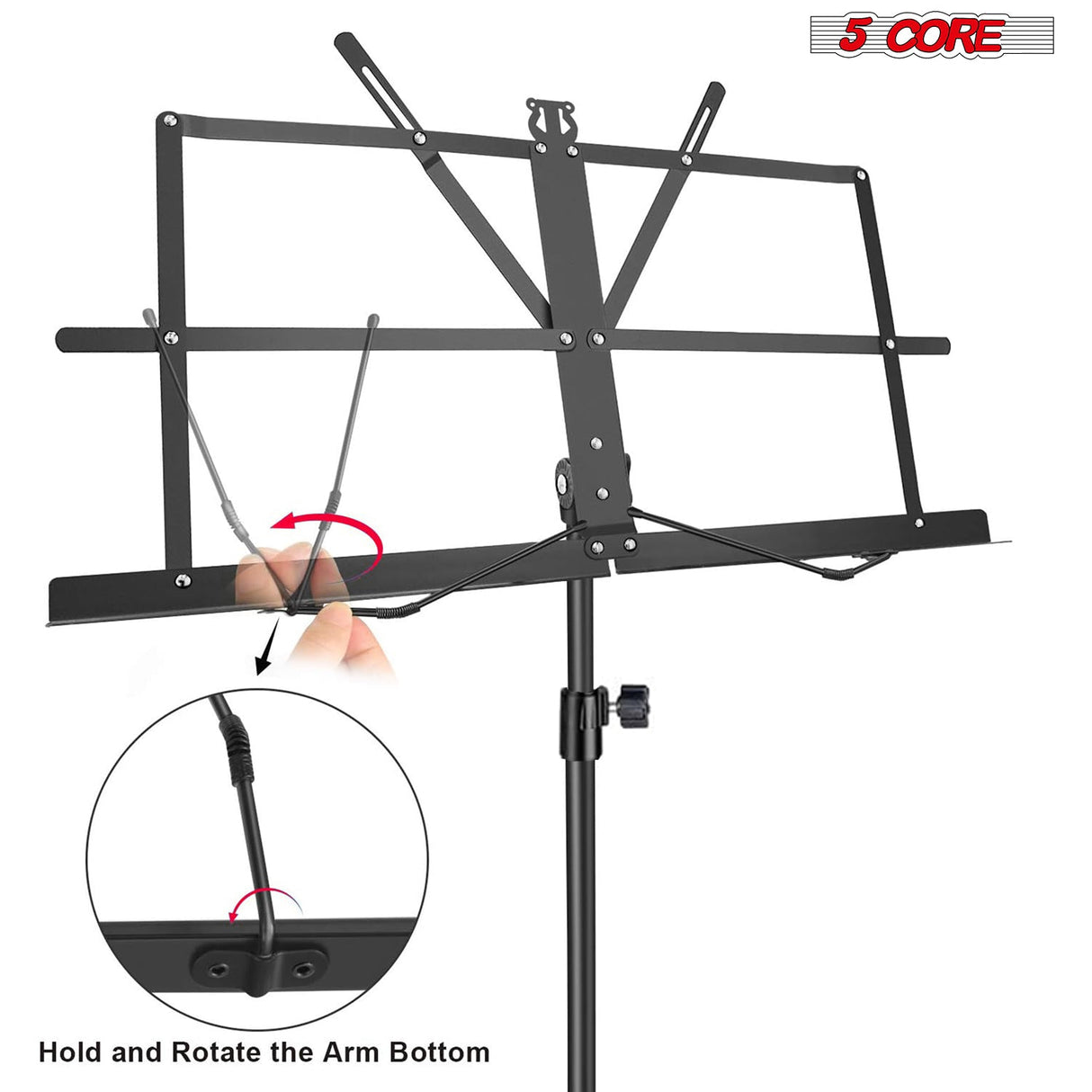 5 Core Music Stand Adjustable Desktop Book Stands Portable Sheet Holder All Metal Foldable Bookstand