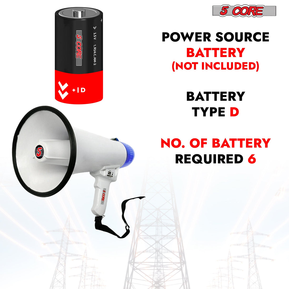 5Core Megaphone Bullhorn Speaker 20W Bull Horn Battery Power Cheer Megafono Loudspeaker USB