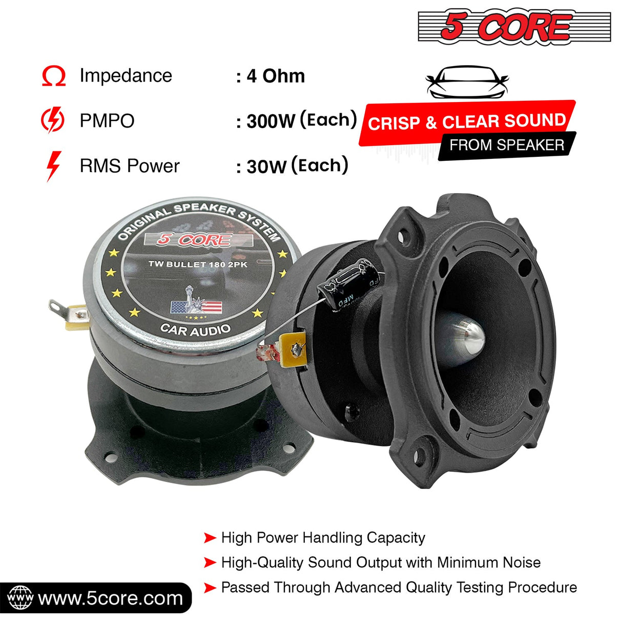 5Core 6.5 Inch Midrange Speaker + Tweeter Combo  500W PMPO 8Ohm Subwoofer 300W PMPO Tweeters