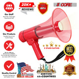 5Core Megaphone Bullhorn Speaker w Siren LED Light Adjustable Volume Bull Horn RED