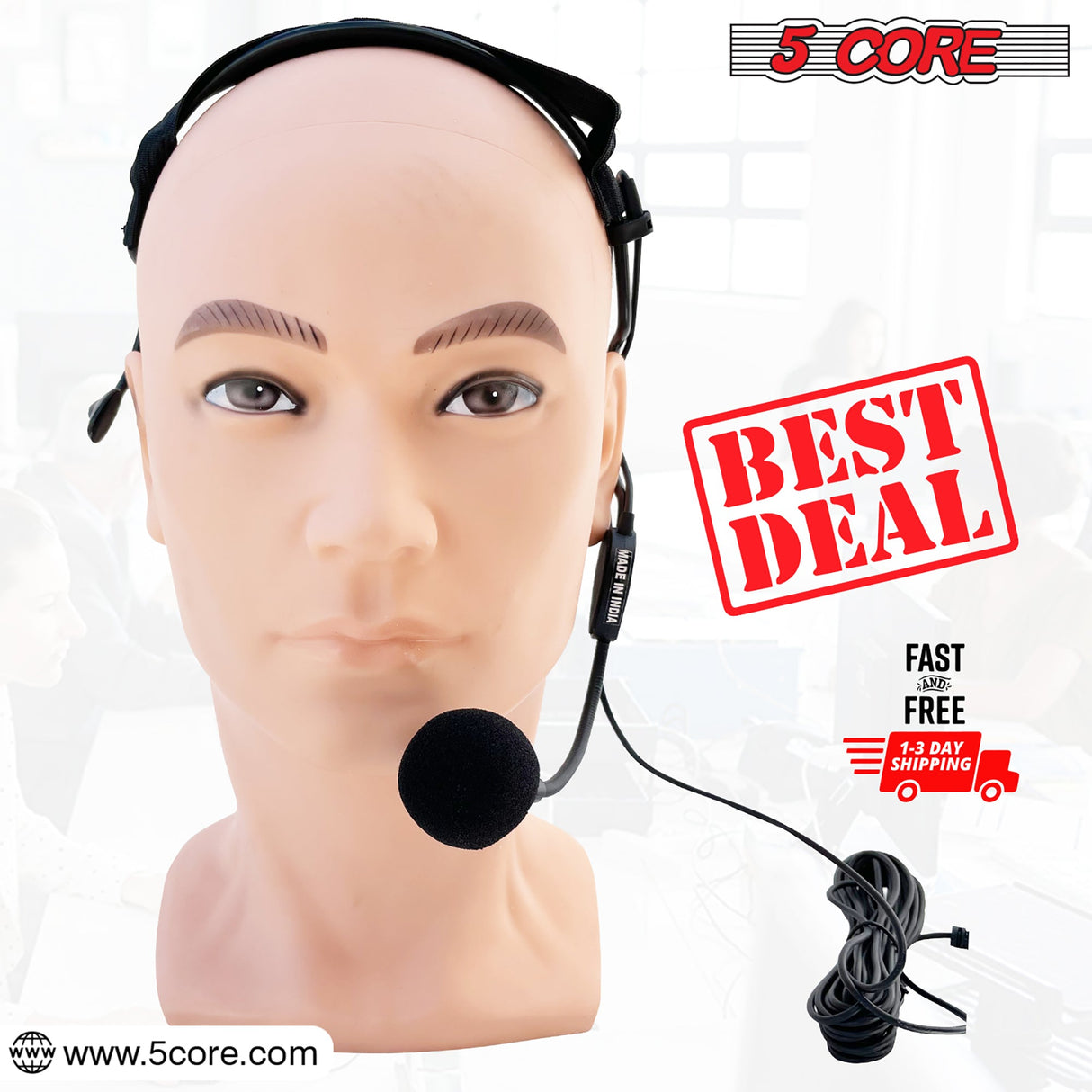5 Core Headset Microphone Professional Flexible Boom Wired Hands Free Mic 1/4" Connector Jack