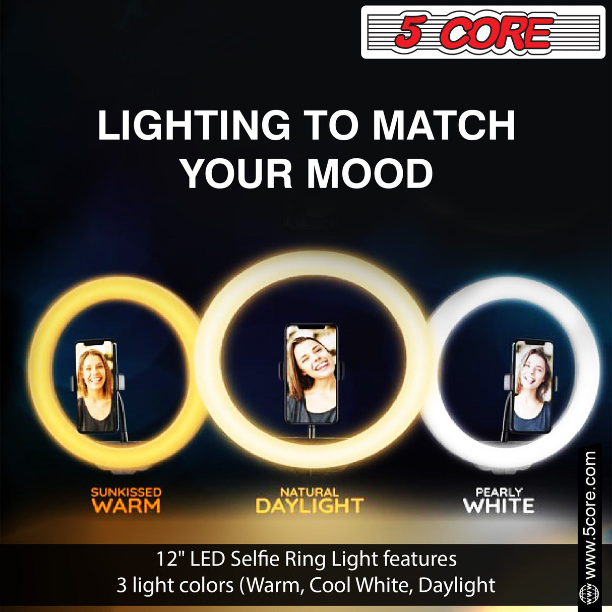 5 Core 12" Selfie LED Circle Light with 67" Adjustable Tripod Stand & Phone Holder