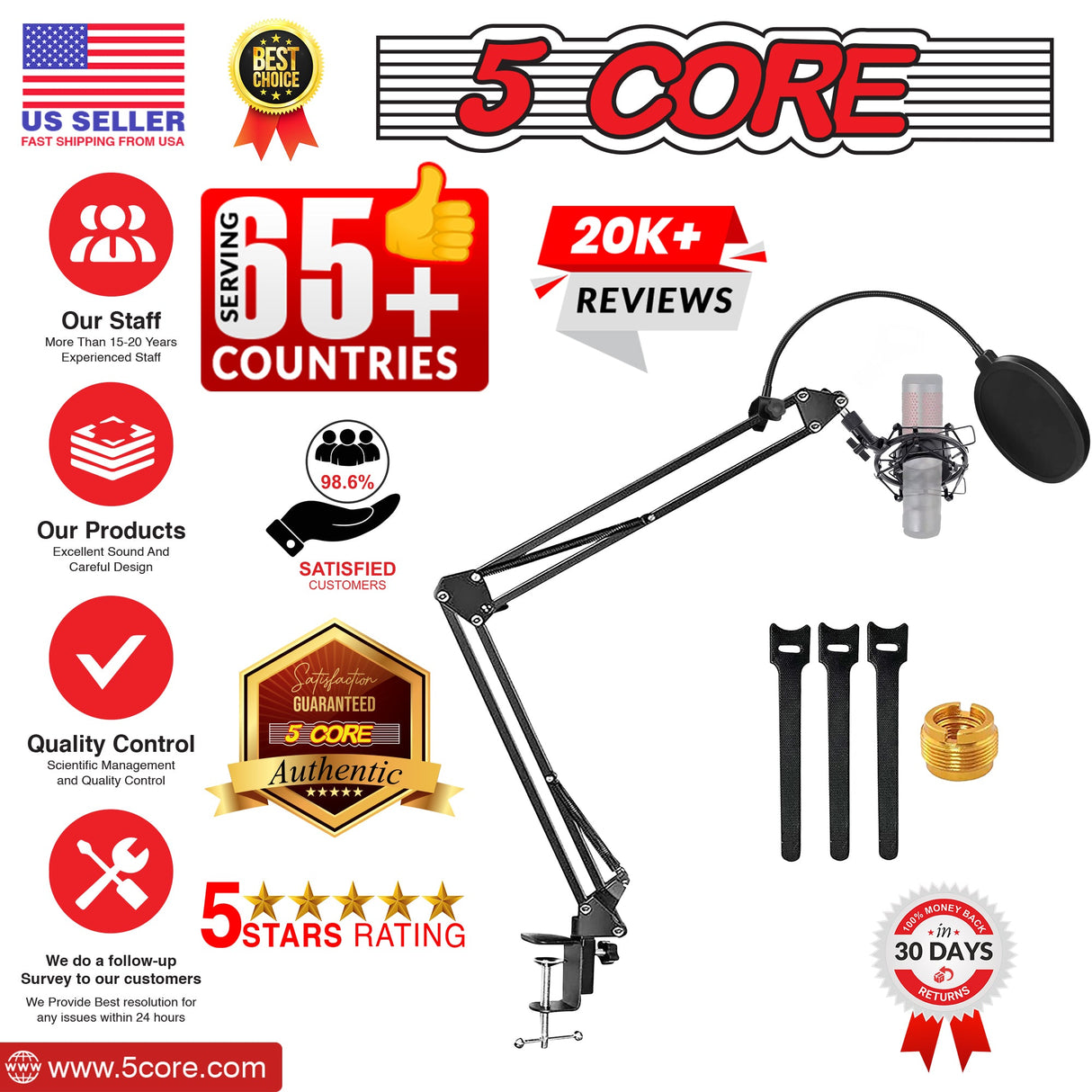5Core Microphone Stand Suspension Desk Scissor Boom Arm w Shock Mount Pop Filter
