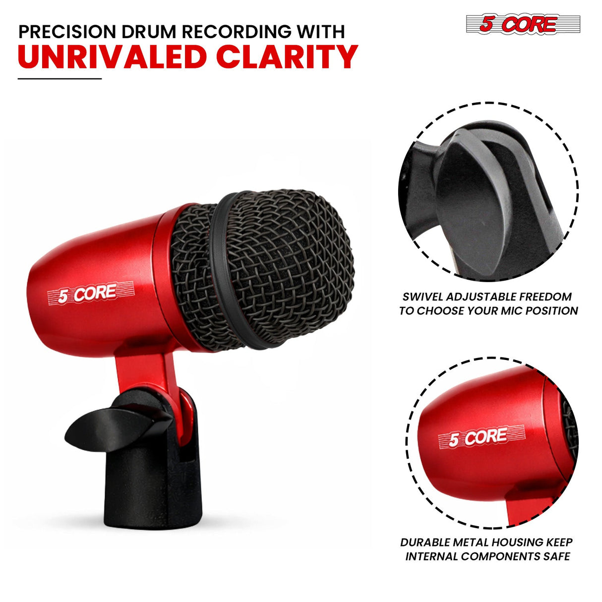 5 Core Conga Mic Snare Tom Set Professional XLR Cardioid Condenser Instrument Microphone Kit