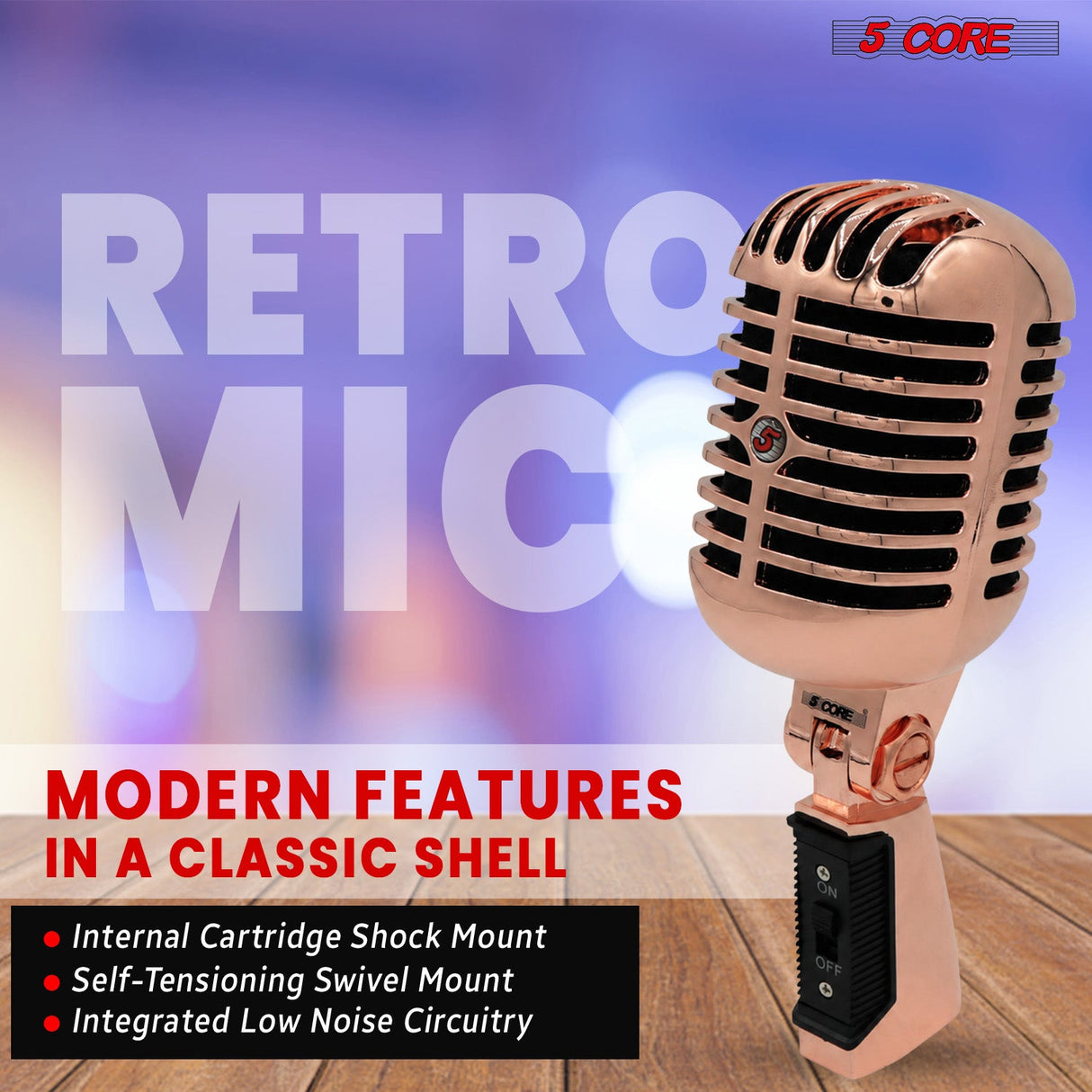 5 Core Retro Dynamic Vocal Iconic Microphone Vintage Style Classic Cardioid Unidirectional Mic