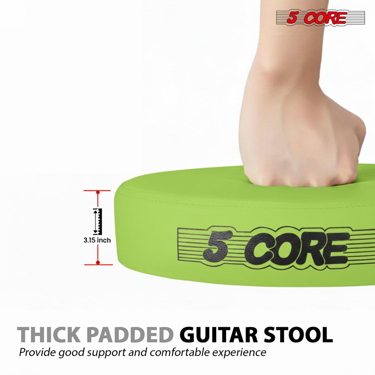 5Core Guitar Stool 3.15" Padded Chair Foldable Heavy Duty Music Seat Built in Foot Rest Guitar Stand