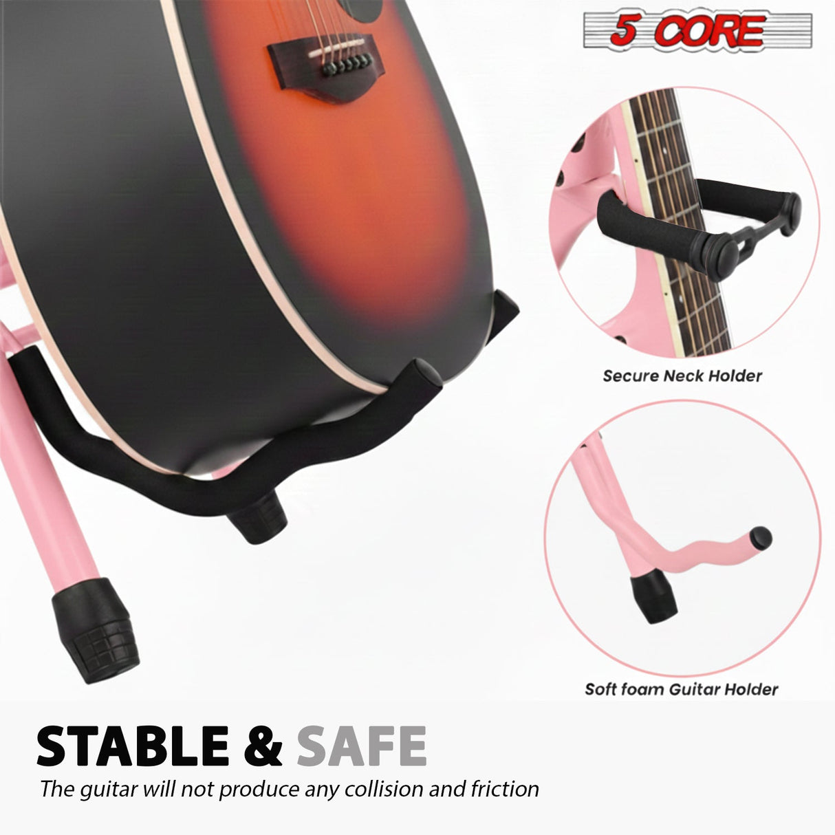 5 Core Guitar Stool 3.15" Padded Chair Foldable Music Seat w Built in Foot Rest Guitar Stand