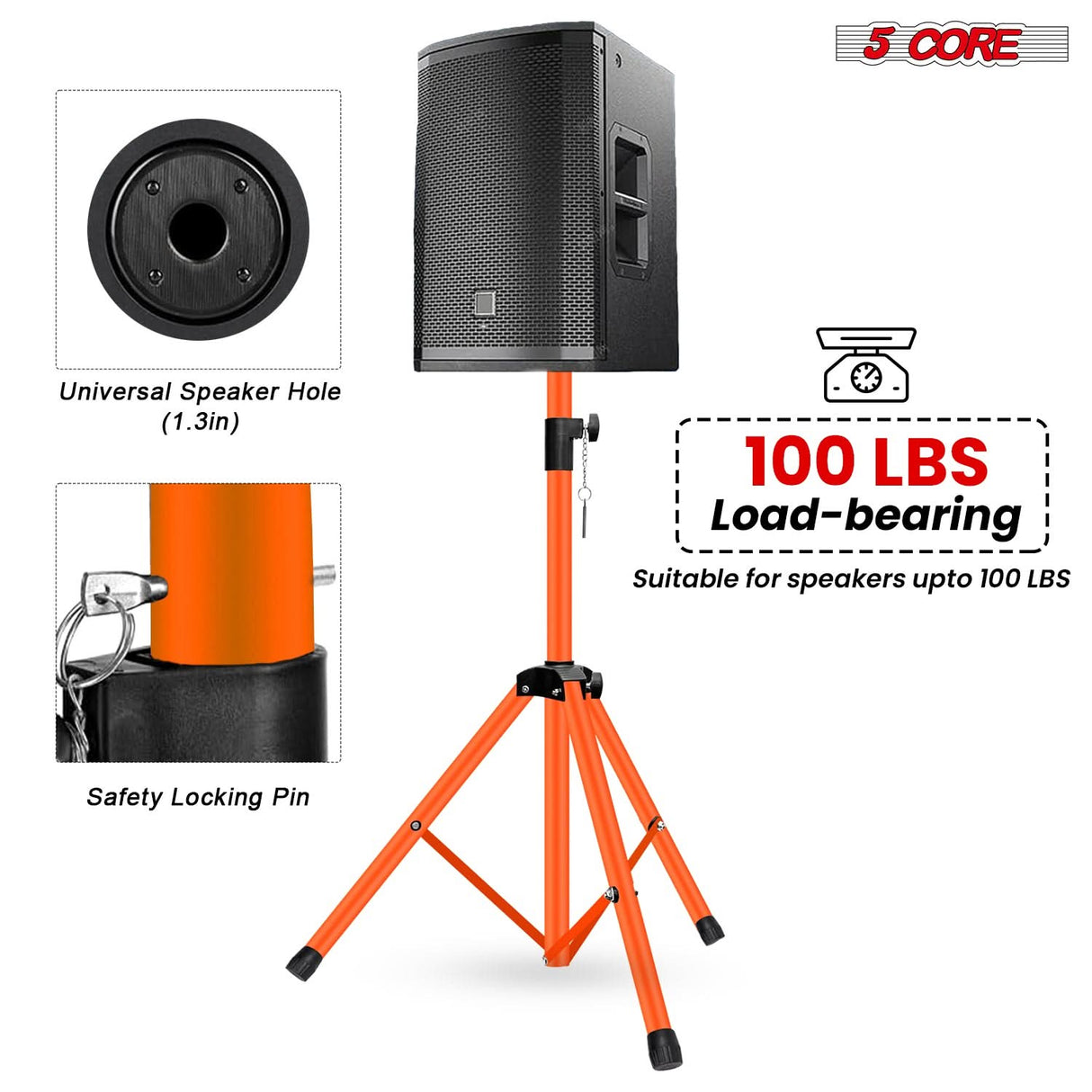 5 Core Speaker Stand Height Adjustable PA DJ Tripod Studio Monitor Stands w 35mm Compatible Insert