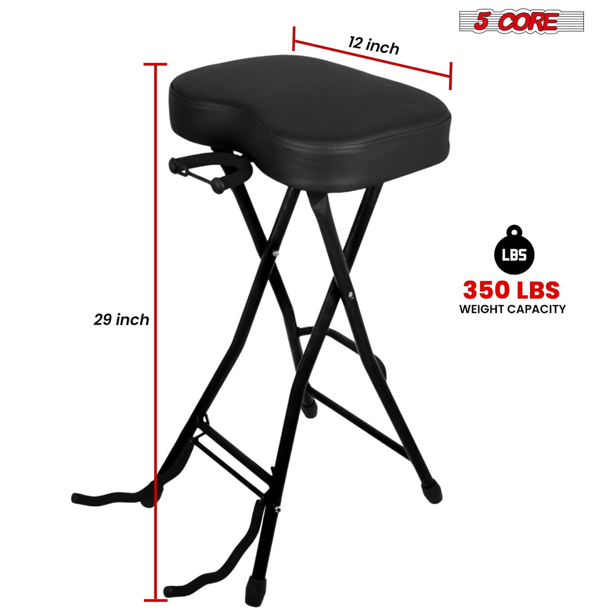 5Core Guitar Stool 3.15" Padded Chair Foldable Heavy Duty Music Seat Built in Foot Rest Guitar Stand