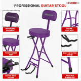 5Core Guitar Stool 3.15" Padded Chair w Backrest Foldable Music Seat Built in Foot Rest Guitar Stand