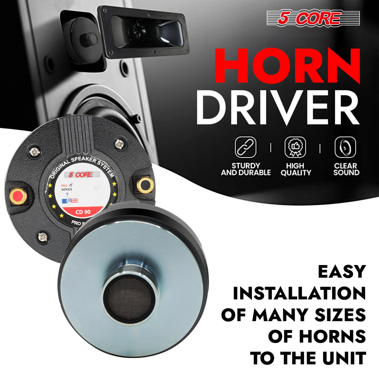 5 Core Compression Driver 2Pc 1″ PA Horn Tweeter Pro Audio 1000W 1.34″ Voice Coil 13 OZ Magnet 8Ohm