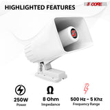 5 Core 8 Inch PA Horn 250W Loud Speaker Bull Horn Loud Audio 8Ohm All Weather Indoor Outdoor Use