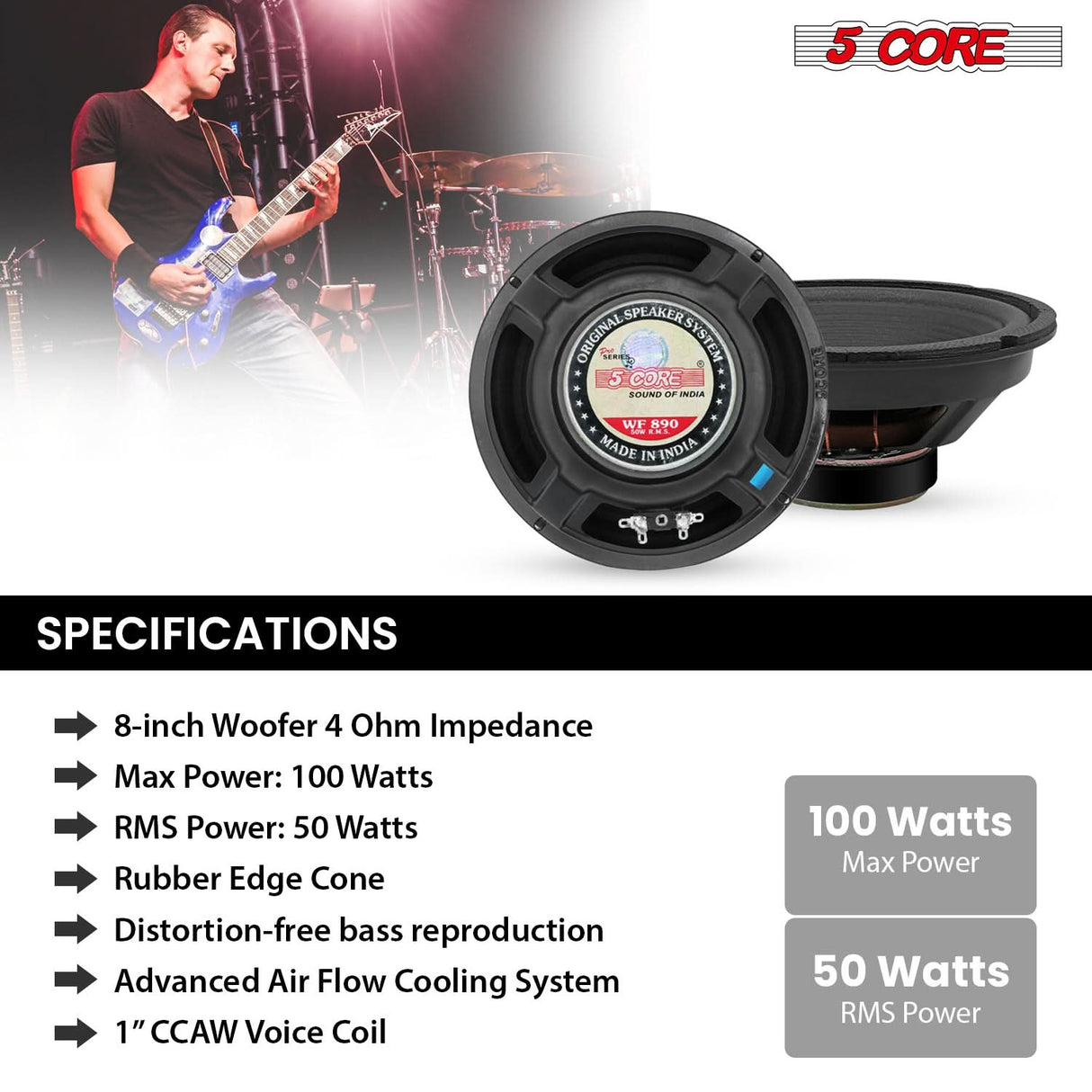 5 Core 8 Inch Guitar Amp Woofer Replacement Speaker 100W 4 Ohm for Electric Guitar Cabinets