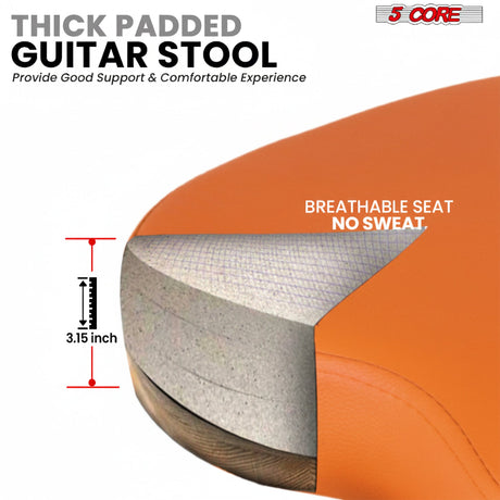 5Core Guitar Stool 3.15" Padded Chair w Backrest Foldable Music Seat Built in Foot Rest Guitar Stand