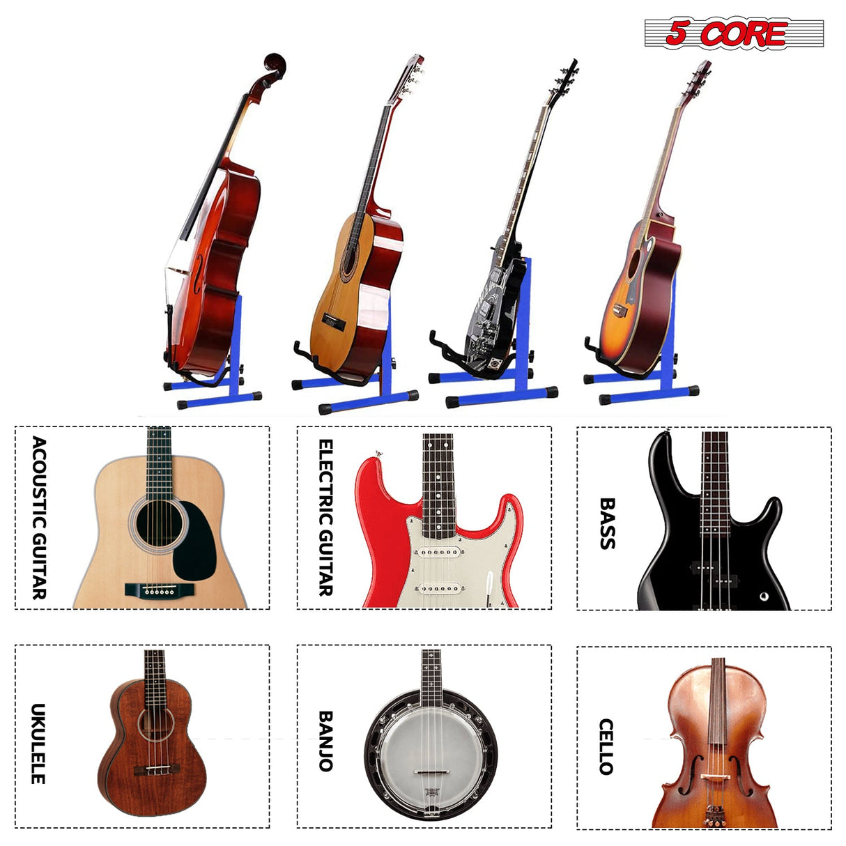 5 Core Guitar Stand A Frame Shape w Soft Foam Arm Non Slip Rubber for Acoustic Electric Bass Ukulele