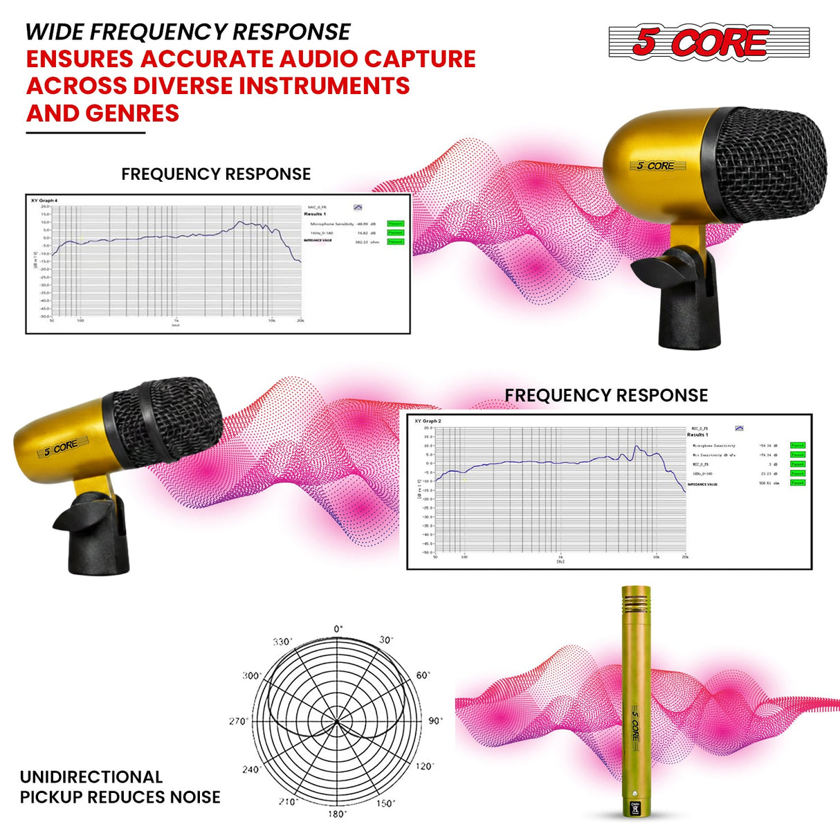 5 Core Conga Mic Snare Tom Set Professional XLR Cardioid Unidirectional Instrument Microphone Kit