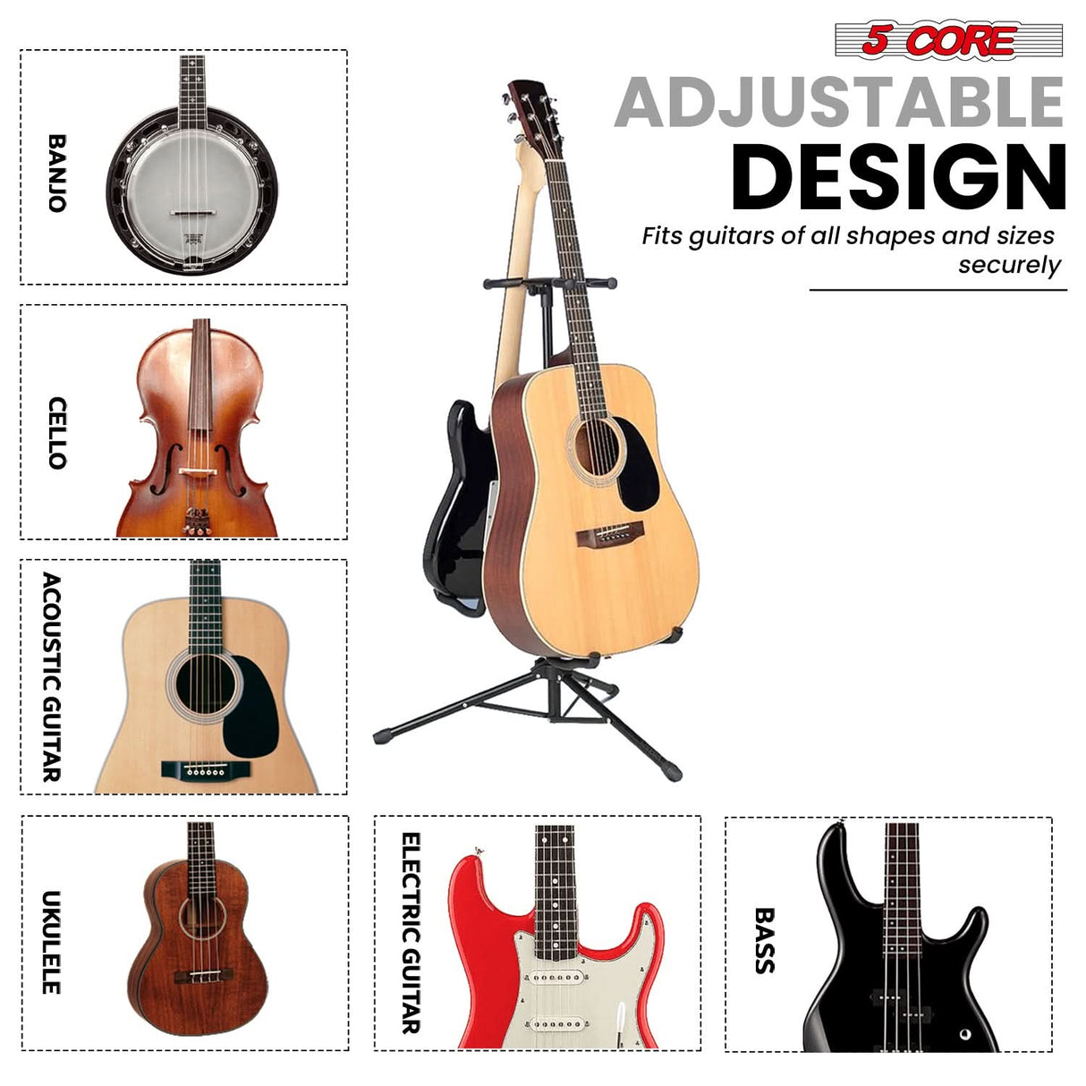 5 Core Guitar Stand Adjustable Double Guitars Stands Floor w Neck Holder for Acoustic Electric Bass