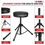 5 Core Drum Throne 3" Thick Padded Memory Foam Comfortable Drummer Stool 330Lb Capacity Adjustable