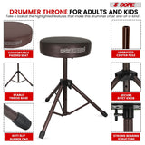 5 Core Drum Throne 3" Thick Padded Memory Foam Comfortable Drummer Stool 330Lb Capacity Adjustable