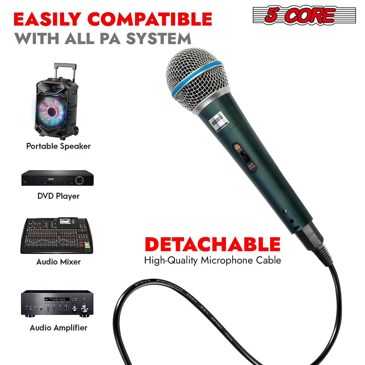 5Core XLR Microphone Dynamic Mic Karaoke Singing Studio Mics Handheld Microfono