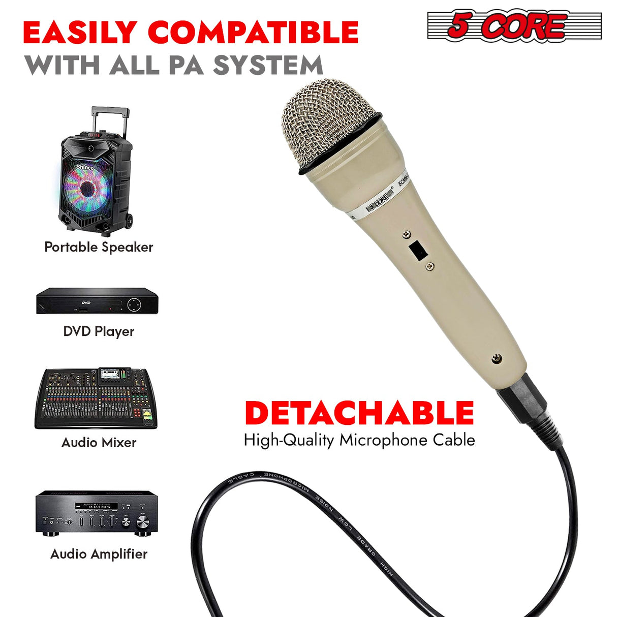 5Core XLR Microphone Dynamic Mic Karaoke Singing Studio Mics Handheld Microfono