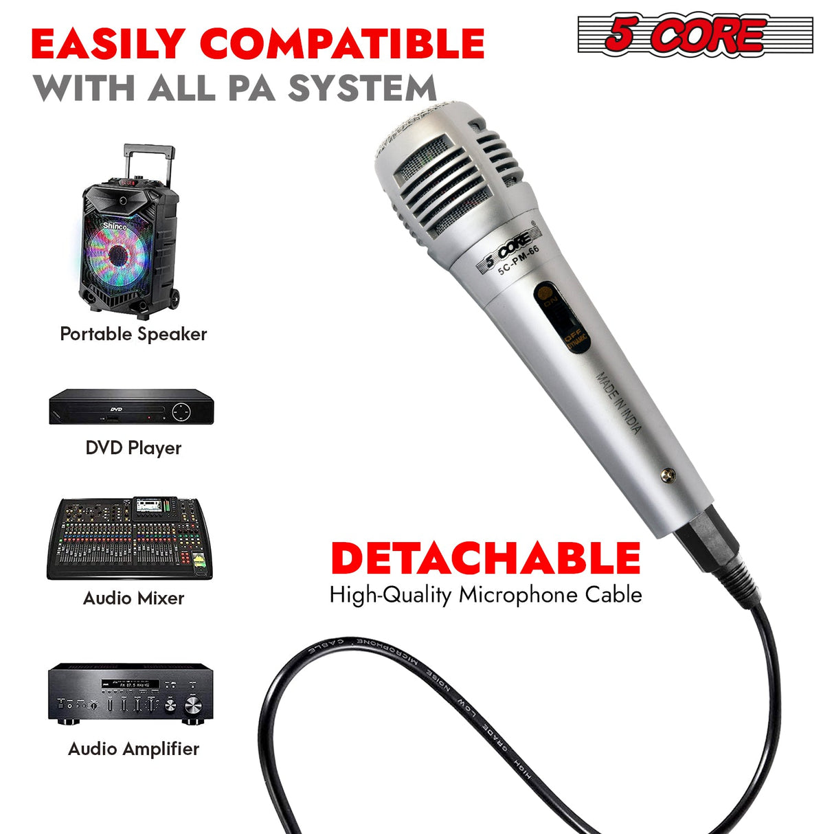 5Core XLR Microphone Dynamic Mic Karaoke Singing Studio Mics Handheld Microfono