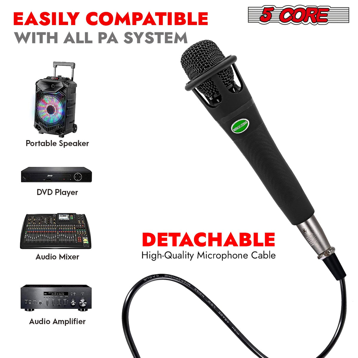5Core XLR Microphone Dynamic Mic Karaoke Singing Studio Mics Handheld Microfono