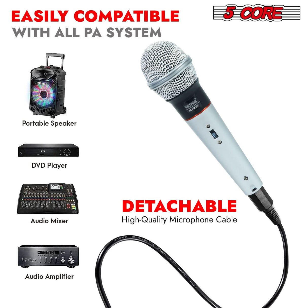 Wired handheld microphone with cardioid pickup and on/off control