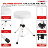 5 Core Drum Throne 3" Thick Padded Memory Foam Comfortable Drummer Stool 330Lb Capacity Adjustable