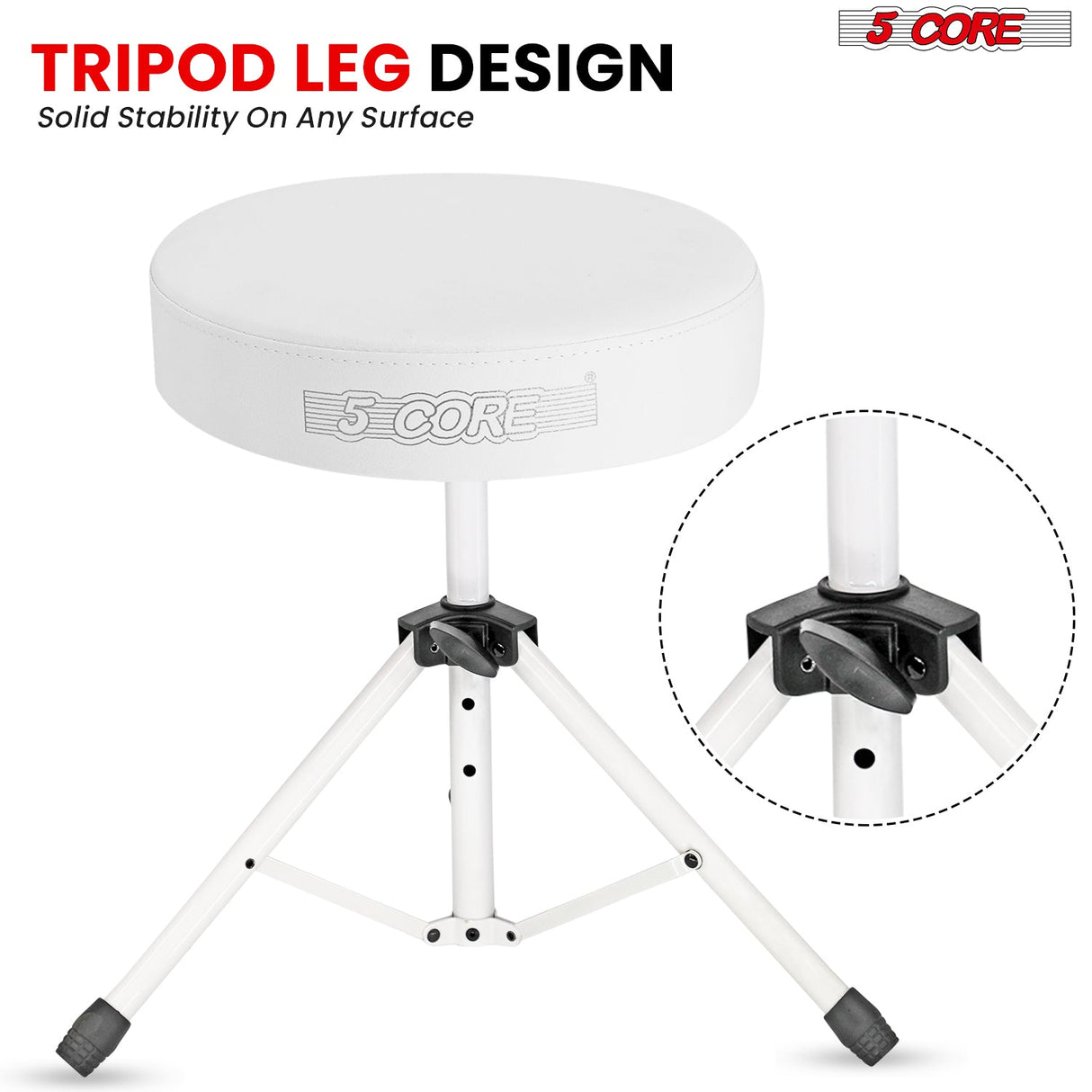 5 Core Drum Throne 3" Thick Padded Memory Foam Comfortable Drummer Stool 330Lb Capacity Adjustable