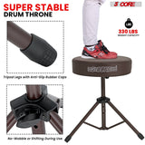 5 Core Drum Throne 3" Thick Padded Memory Foam Comfortable Drummer Stool 330Lb Capacity Adjustable