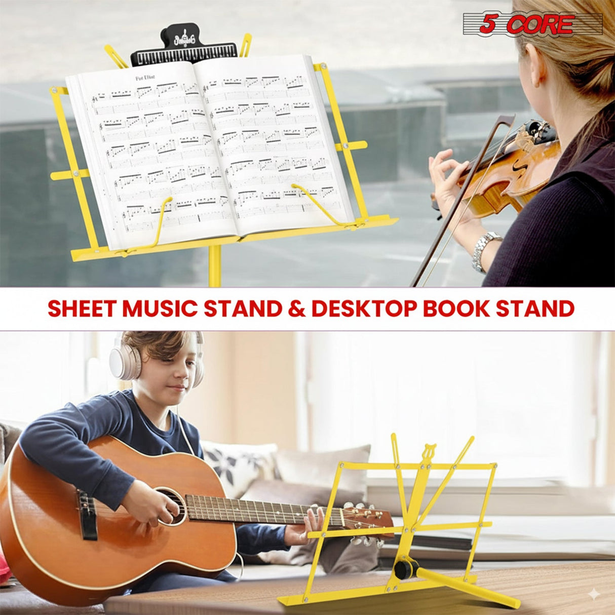 5 Core Music Stand Adjustable Desktop Book Stands Portable Sheet Holder All Metal Foldable Bookstand