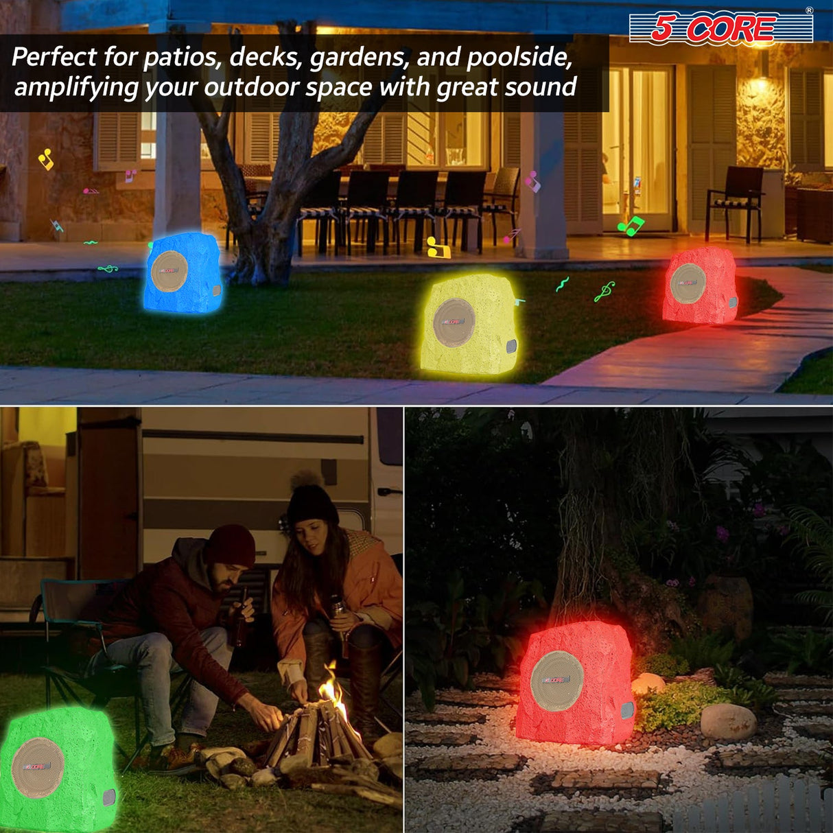 5Core Outdoor Wireless Speakers Bluetooth Rock Waterproof Linkable TWS Garden Speaker BROWN 1 PC