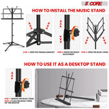 5 Core Music Stand Adjustable Desktop Book Stands Portable Sheet Holder All Metal Foldable Bookstand
