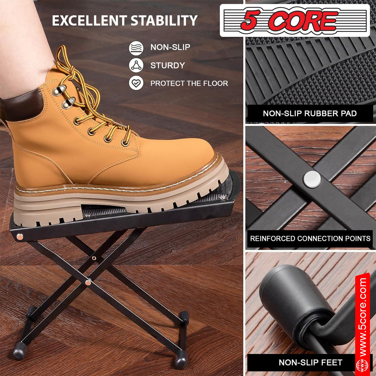 5Core Guitar Foot Stool Height Adjustable Folding Leg Rest Classical Footrest