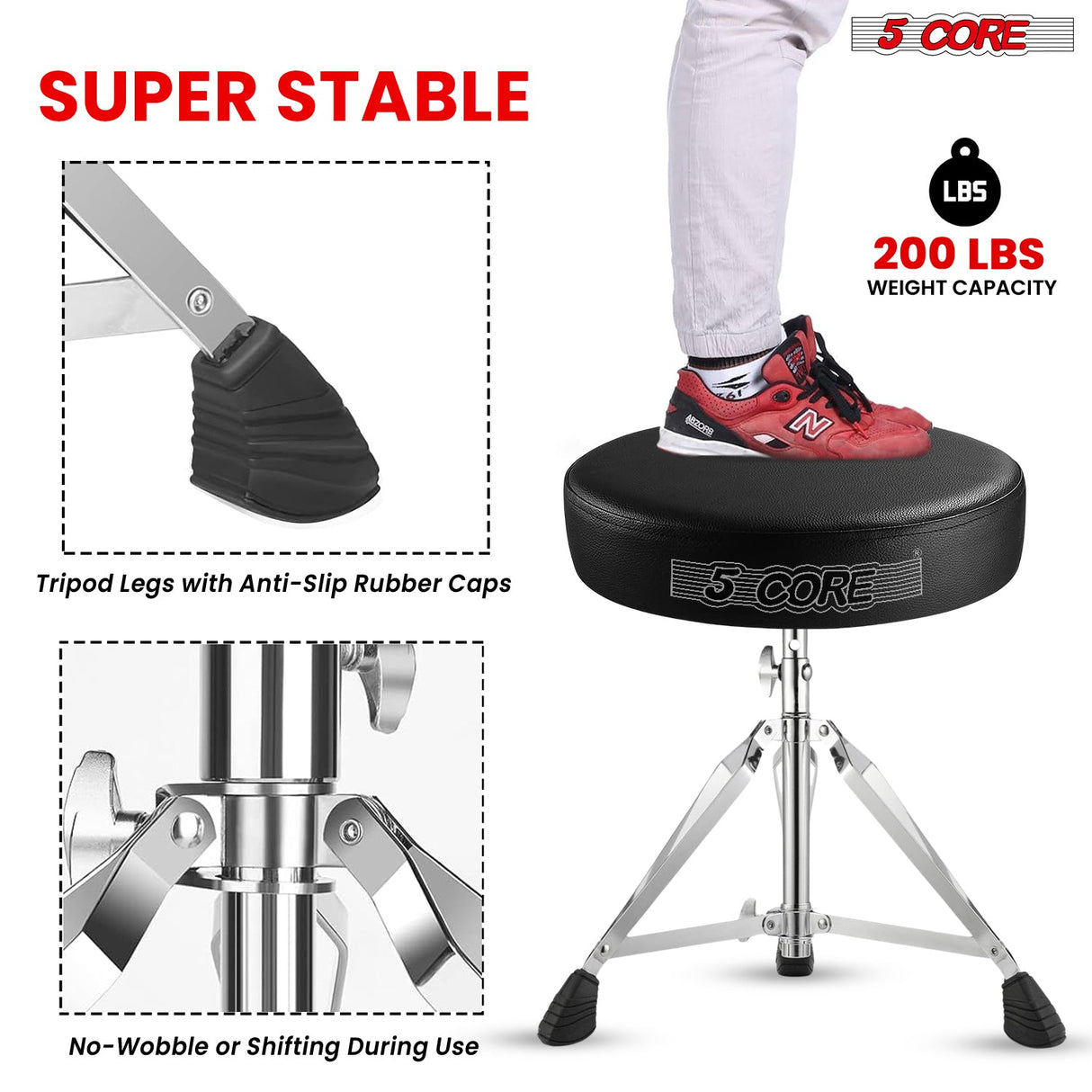 5Core Drum Throne Adjustable Guitar Stool Padded Seat + Drum Practice Pad Snare Drumming Stand