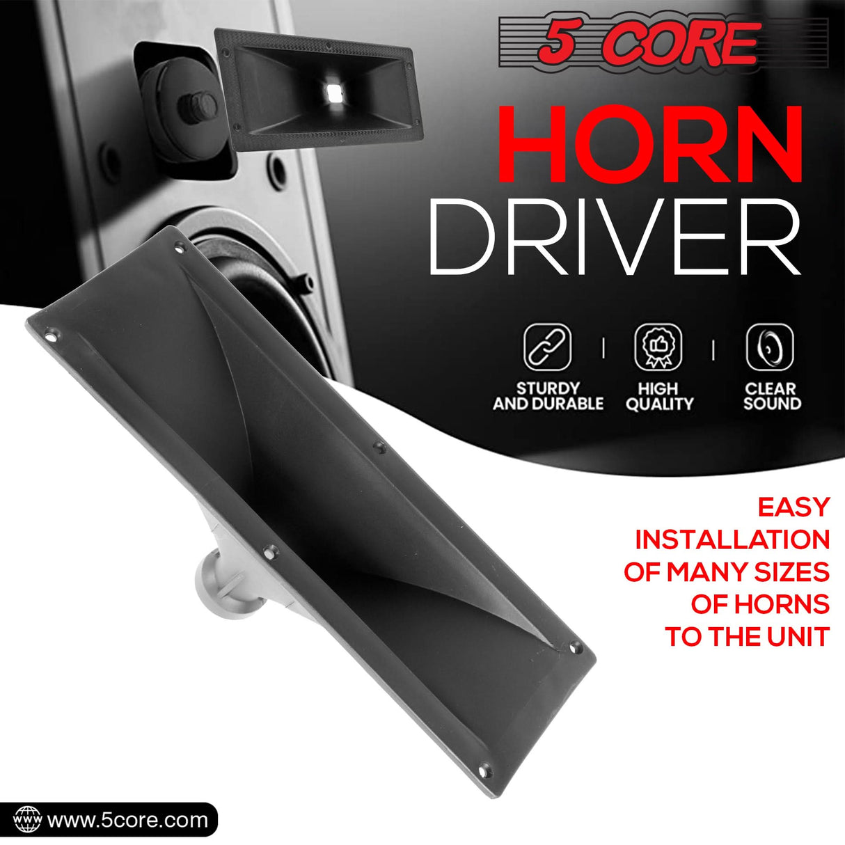 5 CORE 15x5 Rectangle 4Pcs Plastic Screw-On Horn for Assorted Speaker Cabinets 34mm Throat HISE 15X5 1PC