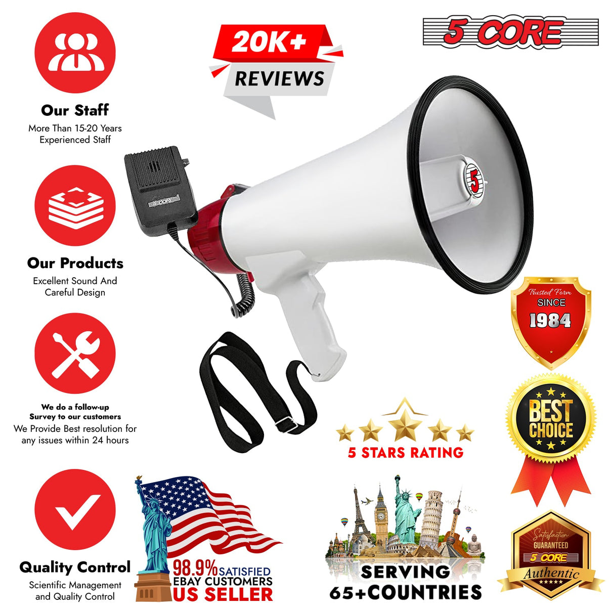 5Core Megaphone Bullhorn Speaker 50W Bull Horn Cheer Megafono 300 Meter