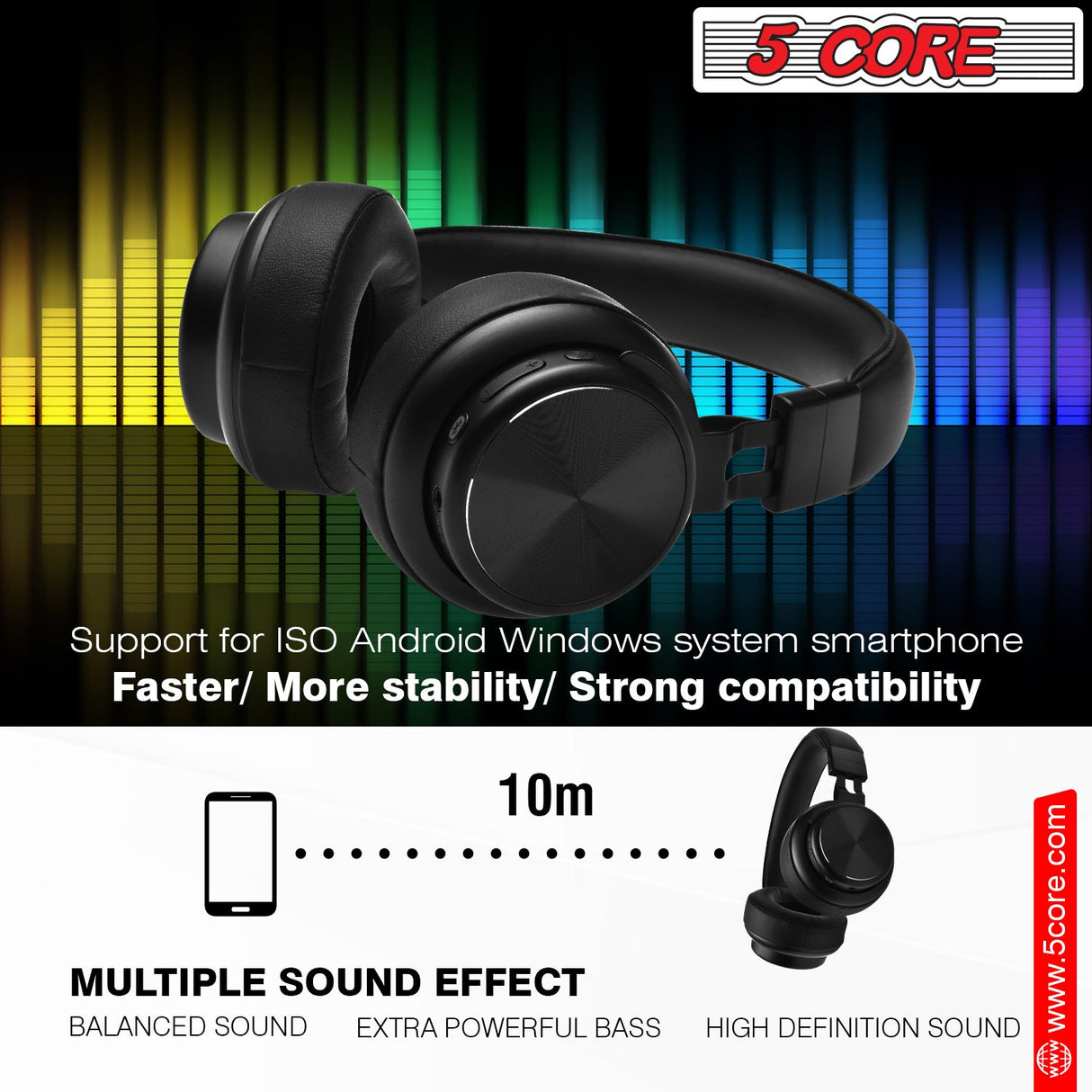 5Core Bluetooth Headphones Wireless Noise Cancelling Audifonos Inalambricos