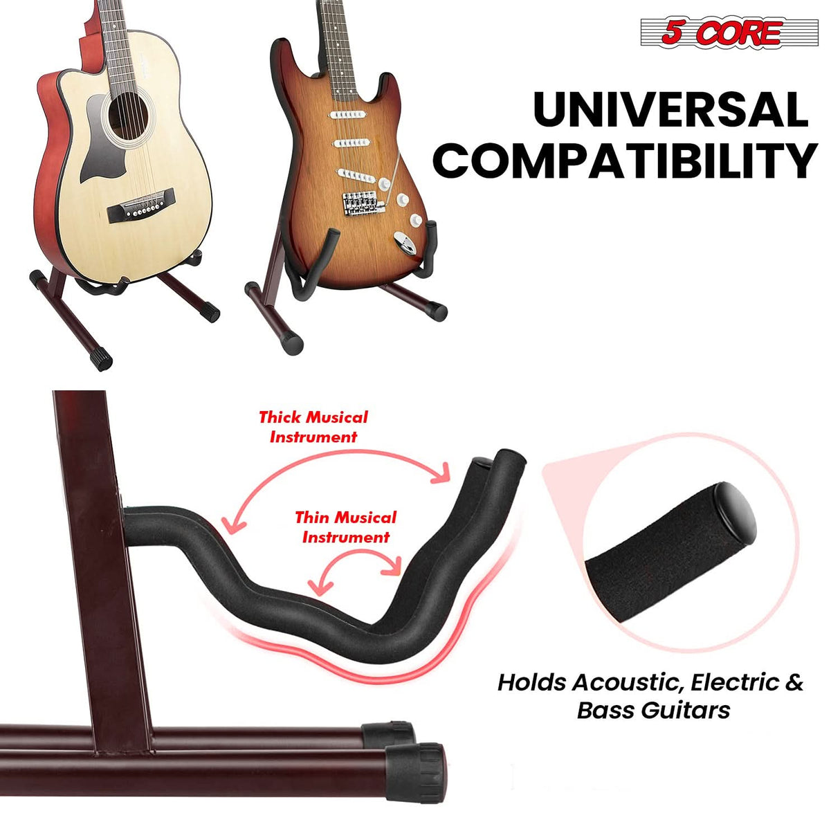 5 Core Guitar Stand A Frame w Soft Foam Arm Non Slip Rubber for Acoustic Electric Bass Ukulele