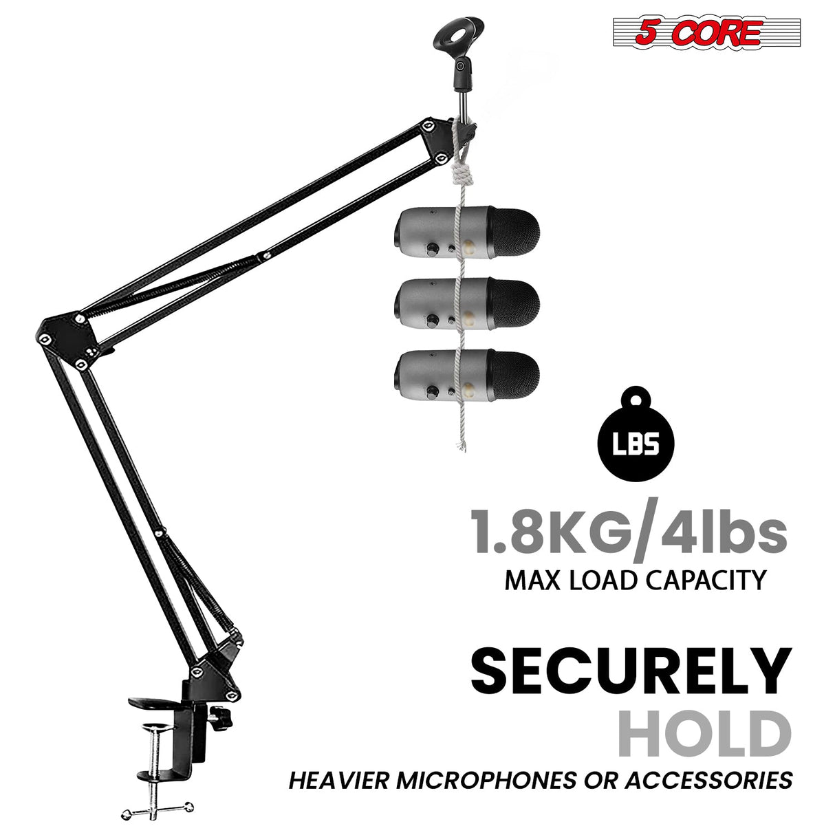 5Core Microphone Stand Suspension Desk Scissor Boom Arm 16" Shock Mount Pop Filter